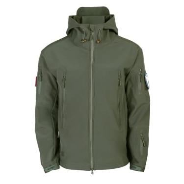 Imagem de Jaqueta masculina leve corta-vento Rip Stop cor sólida capa de chuva casaco com capuz ajustável, Verde militar, G