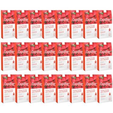 Imagem de Kit 24 Caixas Folhas Prontas Cera Depilatória Depilação Corporal Depilflax Morango