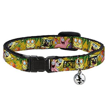 Imagem de Buckle-Down Coleira de gato Breakaway Bob Esponja Patrick Estrela-do-mar Poses Abacaxi Dourado, Multicolorido, 1,27 cm de Largura – Serve para Pescoço de 20,36 cm – Médio (BAC-WSQ023-NM)