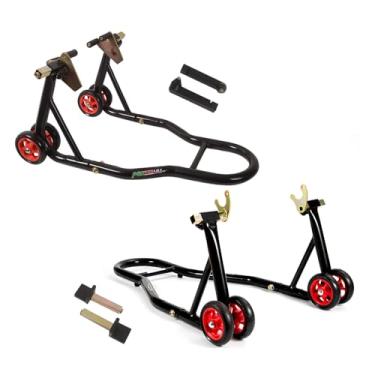 Imagem de MOTO4U Suporte dianteiro e traseiro para motocicleta, suporte combinado dianteiro traseiro universal para elevação de roda e braço oscilante, suporte para paddock (roda grande)
