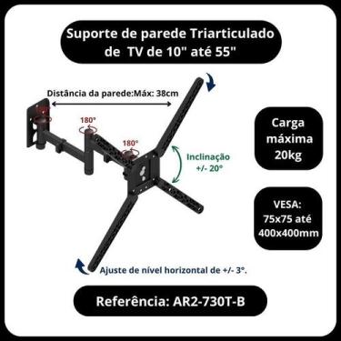 Imagem de Suporte para TV de parede 3 articulações de 10" até 55" com inclinação