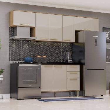 Imagem de Cozinha Modulada Compacta 4 Peças Com Tampos Isis Luciane Mó Avelã-mocca Laca