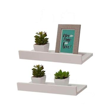 Imagem de Kit 2 Prateleiras Porta Quadros 40 X 10cm Branca Suporte Invisível