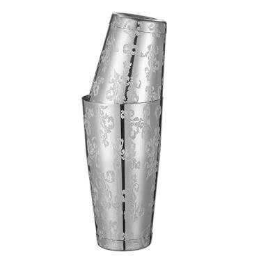 Imagem de Conjunto de coqueteleira Boston de aço inoxidável com padrão gravado (folha prata)