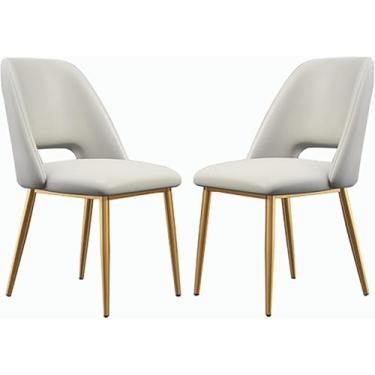 Imagem de 2pcs Cadeira De Jantar, Cadeira De Lazer Estofada Em Pu, Cadeira De Encosto Em Casa Europeia, Cadeira De Maquiagem Multifuncional Com Perna Dourada, White