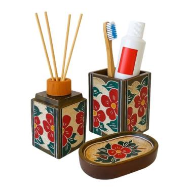 Imagem de Kit Banheiro Em Pedra Saboneteira Difusor Porta Escova 3 Pçs