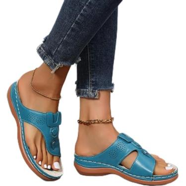 Imagem de Sandálias Ortopédicas Femininas Moda Conforto Pu Fascite Plantar Pés Chatos Dor No Calcanhar Correção De Joanete Andando Cunha De Praia Cabeça Redonda Chinelos, 004, 35EU