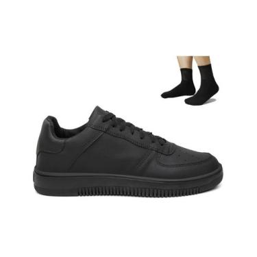 Imagem de Tênis Masculino Preto Casual Urbano Academia Cano Baixo + 1 Par Meia -