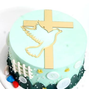 Imagem de C417 Gold Cross Dove Cake Side Decoration, Acrylic Holy Communion Christening Cake Decoration Baby Shower Cake Topper, Baptist Theme Party Cake Decoraion, Religious Celebrations Quality Décor