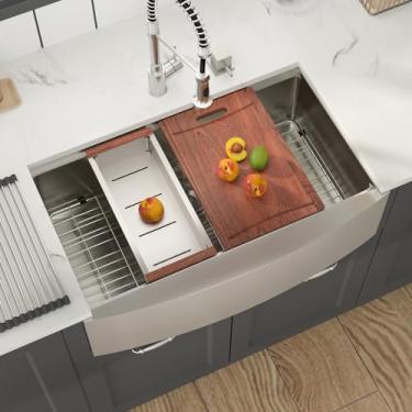 Imagem de Lepuday Pia de cozinha de fazenda de 91,4 cm - 91,4 cm x 55,88 cm avental de pia frontal para estação de trabalho em aço inoxidável calibre 16 de 25,4 cm de profundidade, pia de cozinha de fazenda