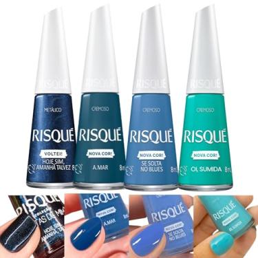 Imagem de Kit 4 Esmaltes Risqué Tons Azul Cremoso Metalico Coleção Esmalte (4 Cores)