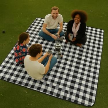 Imagem de Toalha Piquenique, Esteira de Praia Dobrável Impermeável Piquenique, 150 X 140cm, Tecido Térmico Forro Impermeável(Xadrez)