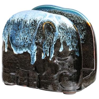 Imagem de MAKOLO Porta-guardanapos de cerâmica para mesa de cozinha de guardanapos de papel (preto nº 2)