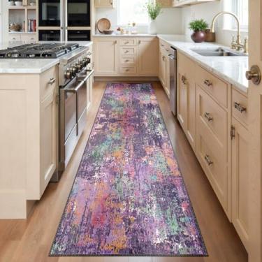 Imagem de RELEANY Tapetes laváveis 6 x 15 cm, antiderrapante, moderno, abstrato, macio para sala de estar, entrada, quarto, berçário, padrão impresso, roxo, laranja, azul, verde, vermelho, enferrujado, colorido
