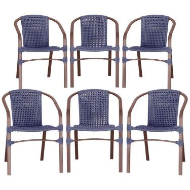 Imagem de 06 Cadeiras Floripa Alumínio Pintura Marrom Corda Nautica Tr Azul