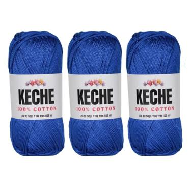 Imagem de Fio de algodão - 100% fio de algodão para crochê e tricô, fio amigurumi de algodão mercerizado Fine-Sport 2 1,76 oz (50 g) / 136 jardas (125 m) 3 novelos - azul marinho