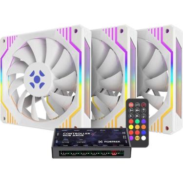 Imagem de Kit Cooler Fan Argb Fortrek Frosty Branco Com Controladora-controle