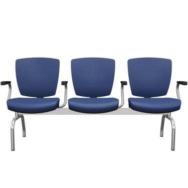 Imagem de Cadeira Longarina 3 Lugares Aeroporto Recepção Cromado Baixa Flexi P03 Vinil Azul - Lyam