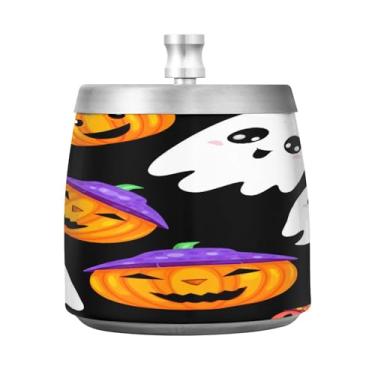 Imagem de Qilmy Cinzeiro de abóbora de aço inoxidável com tampa - Cinzeiro de cigarro à prova de vento sem cheiro sem fumaça para casa, escritório, carro, pátio, varanda (uso interno e externo)