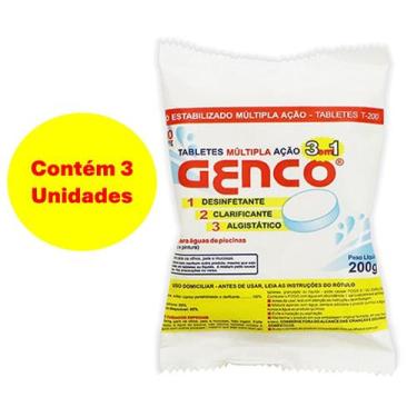 Imagem de Kit 3 Pastilha de Cloro Genco 200gr 3 em 1 Múltipla ação