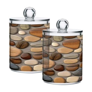 Imagem de Qilmy Beautiful Pebble Stones Qtip Holder 2 unidades, frascos de boticário de 400 ml, vasilha organizadora de banheiro para cotonetes, bolas de algodão, almofadas de maquiagem, fio dental, sais de