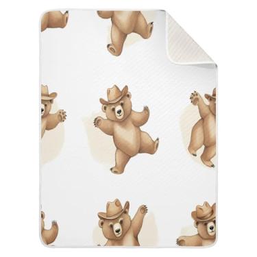 Imagem de Qilmy Cobertor de bebê urso fofo 76 x 101 cm, cobertor infantil de algodão macio para meninos e meninas, cobertor leve e quente para bebês de berço, carrinho de bebê, soneca, recém-nascido