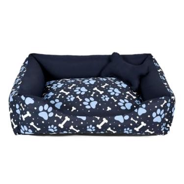Imagem de Cama Pet para Cachorro e Gato Média | Confortável, Lavável e Impermeável | Zíper e Enchimento Removível(Ossinho Marinho)