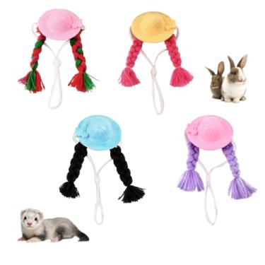 Imagem de DONGKER Roupas de ganso com peruca trançada, 4 peças de chapéu de ganso de varanda com alça ajustável para gansos, pássaros, hamsters, patos