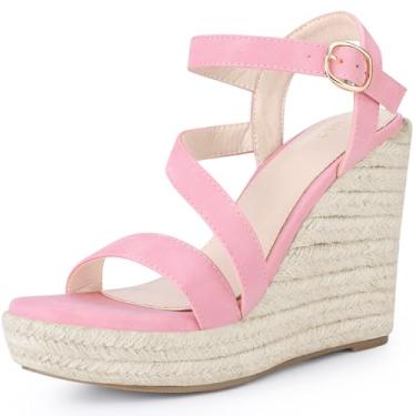 Imagem de Allegra K Sandália feminina plataforma plataforma tira no tornozelo salto aberto fivela sandálias, rosa, 40