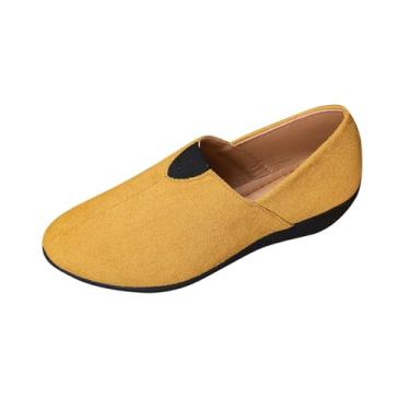 Imagem de Sapato feminino fashion casual cor sólida bico fino salto plataforma sem cadarço para uso confortável, Amarelo, 36