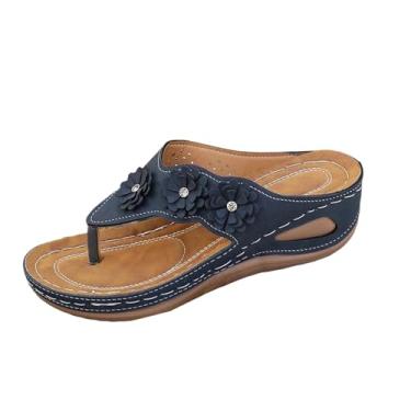 Imagem de Pantufa feminina casual primavera e verão moderna versátil cor sólida bico aberto moderno com alça única salto plataforma, Azul marino, 38