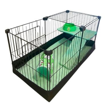 Imagem de Gaiola para Coelho e Porquinho da Índia com Cercado, Toca, Bandeja Removível e Comedouro Inox – Gaiola Pequena para Pets, Fácil de Limpar, Cercado com Teto ou Fundo para Roedores (VERDE,SEM TETO)