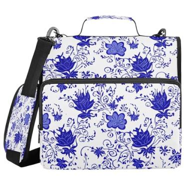 Imagem de SEHANY Fichário de zíper azul e branco com alça de ombro, capacidade para 500 folhas, vários bolsos, fichário com 3 anéis com zíper de 3 cm