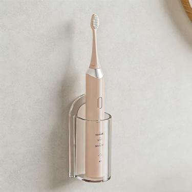Imagem de Suporte de escova de dentes elétrico montado na parede, organizador de escova de dentes autoadesivo transparente com drenagem para banheiro, suporte de escova de dentes que economiza espaço