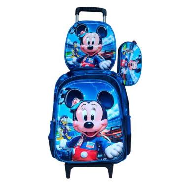 Imagem de Kit Mochila Infantil Mickey 3D com Rodinhas Escolar + Lancheira Térmic