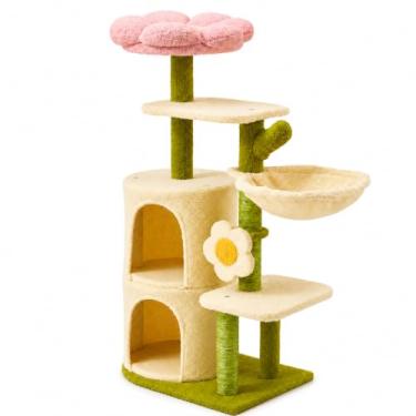 Imagem de Erinnyees Árvore de gato com flor, torre para gatos de 96 cm, torre de gatinho interna de vários níveis, casa de gatinho com plataforma de flores aconchegante superior, condomínios espaçosos, rede