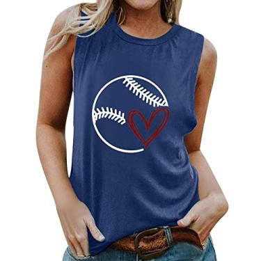 Imagem de Independent Station colete sem mangas europeu e americano roupas femininas camiseta estampada de beisebol (#01 azul coração, P)