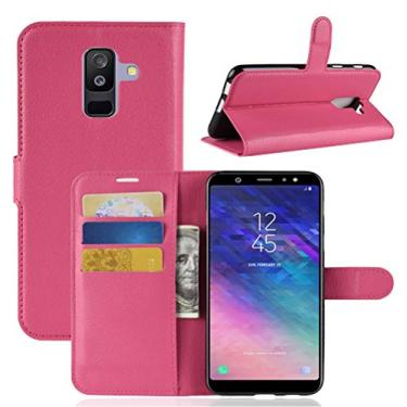Imagem de Capa carteira para Samsung J8 Plus, carteira flip de couro PU premium com compartimento para cartão, suporte e fecho magnético [capa interna à prova de choque de TPU] Compatível com Samsung J8 Plus