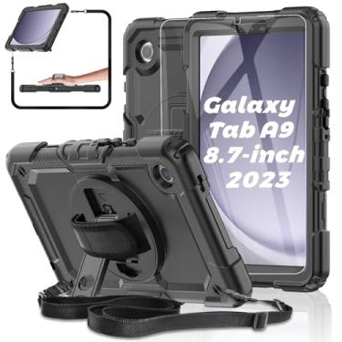 Imagem de Capa para tablet Samsung Galaxy Tab A9 22.1 cm 2023 [com película de vidro temperado], capa BASE MALL resistente à prova de choque, suporte giratório, suporte para caneta S, alça de mão/ombro para A9