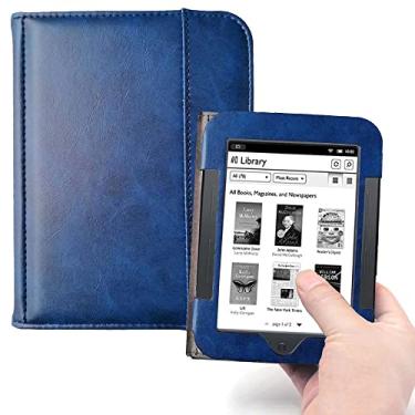 Imagem de Kuesn Barnes & Noble Nook Capa para leitor de eBook de toque simples, capa flip de couro para Nook modelo BNRV300 BNRV350 BNRV500 capa de proteção resistente (azul escuro)
