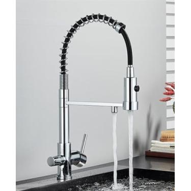 Imagem de Arma cinza purificado torneira da cozinha deck montar misturador frio guindaste rotação spray modo de fluxo para filtro bebida água, cromo