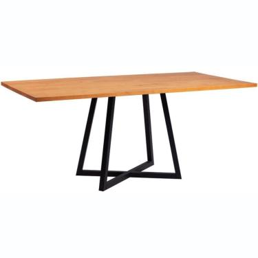 Imagem de Mesa De Jantar Retangular Orlando Industrial Daf Móveis 180 X 90 Cm Madeira Maciça  Aço Preto