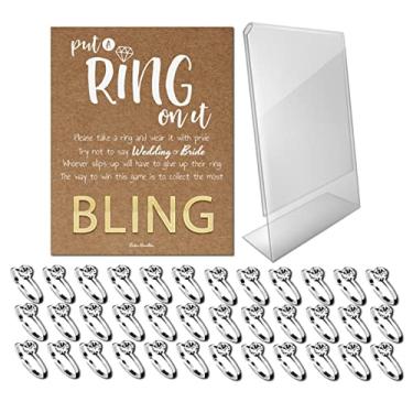 Imagem de Jogos de chá de panela, jogo de chá de panela com anéis falsos, decoração de chá de panela, decoração de chá de panela, jogos de chá de panela para convidados, prata 36 unidades), sem pedras preciosas