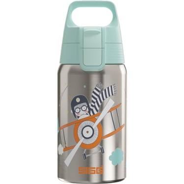Imagem de SIGG - Garrafa de água infantil de aço inoxidável - Shield One Fly Away - Adequada para bebidas carbonatadas - à prova de vazamento - leve - sem BPA - Escovado com helicóptero - 500 ml