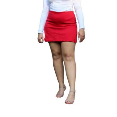 Imagem de Saia Duas Fendas Basica Elegante Tecido Bengaline Plus Size - Vermelho