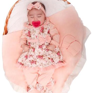 Imagem de Saída de Maternidade Menina Floral Luxo Linda Salmão 05 Peças - Enxova
