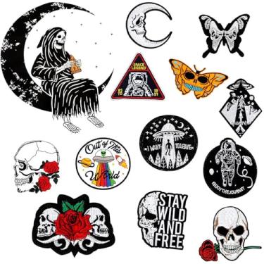 Imagem de 14 peças Alien Punk Skull Cool Goth Remendos Bordados Goth Iron On Patches Rock Punk Band Patch para Jaquetas Chapéu Bolsas DIY Decoração