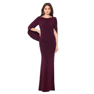 Imagem de Betsy & Adam Vestido feminino longo elástico manga 3/4 gola drapeada nas costas, Vinho, 40