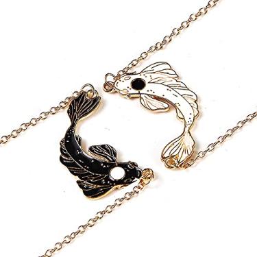 Imagem de COLORFUL BLING 2 peças Yin Yang amigo pingente colar dragão combinando único peixe taichi colar de casal BFF amizade melhor amigo noivado BFF joia, Metal, Liga metálica.