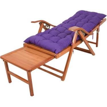 Imagem de Juan espreguiçadeira dobrável de madeira portátil de verão ajustável ao ar livre jardim varanda cadeira legal de bambu cadeira de encosto com apoio estendido e almofada removível, roxo